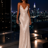Vestido Longo Glamour De Lantejoulas Aplicação Rosa