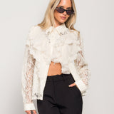 Camisa Ti.Amo Manga Curta Guipura Com Pérolas & Strass
