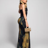 Vestido Longo Estampado Tie Dye Recorte Decote