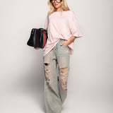 Calça Ti.Amo De Ganga Wide Leg Strass & Rasgos