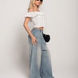 Calça Ti.Amo De Ganga Wide Leg Com Brilhos Aplicados