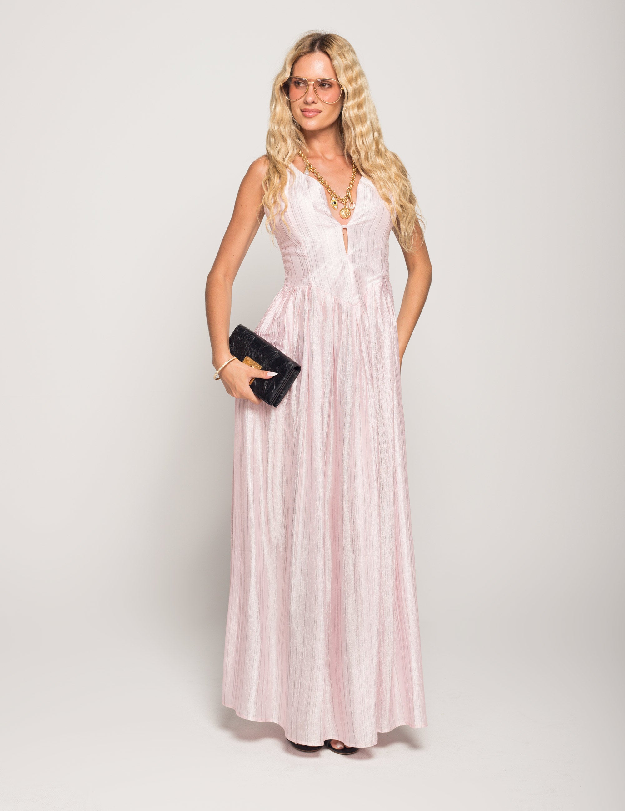 Vestido Ti.Amo Longo Risca Diplomática Decote Glamour