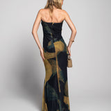 Vestido Longo Estampado Tie Dye Recorte Decote