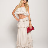 Twinset Ti.Amo Top Cropped Guipura Trabalhada + Saia Folhos