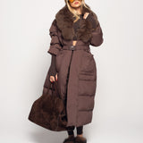 Blusão Ti.Amo Glamour De Penas De Ganso Pêlo Raposa Com Cinto