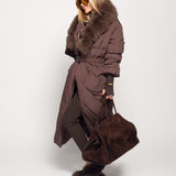 Blusão Ti.Amo Glamour De Penas De Ganso Pêlo Raposa Com Cinto