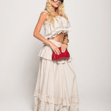 Twinset Ti.Amo Top Cropped Guipura Trabalhada + Saia Folhos