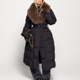 Blusão Ti.Amo Glamour De Penas De Ganso Pêlo Raposa Com Cinto