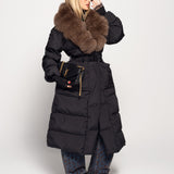 Blusão Ti.Amo Glamour De Penas De Ganso Pêlo Raposa Com Cinto