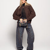 Calça Ti.Amo De Ganga Wide Leg Print Leopardo Aveludado