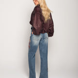 Calça De Ganga Wide Leg Bordados Florais & Strass