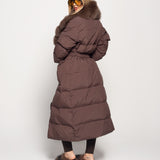 Blusão Ti.Amo Glamour De Penas De Ganso Pêlo Raposa Com Cinto