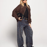 Calça Ti.Amo De Ganga Wide Leg Print Leopardo Aveludado