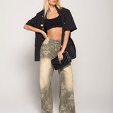 Calça Ti.Amo De Ganga Wide Leg Jacquard Brilhos