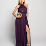 Vestido Longo Glamour Halter Drapeado Recorte No Decote