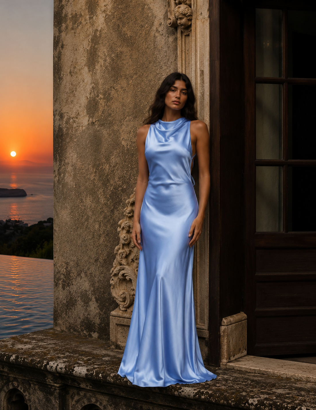 Vestido Longo Glamour Acetinado Premium Costas Abertas