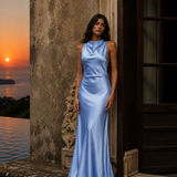 Vestido Longo Glamour Acetinado Premium Costas Abertas