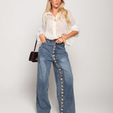 Calça Ti.Amo De Ganga Aplicação De Botões Dourados Com Motivos