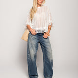 Calça De Ganga Wide Leg Efeito Envelope