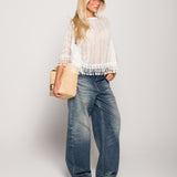 Calça De Ganga Wide Leg Efeito Envelope