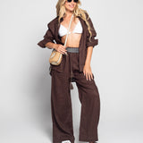 Twinset  Ti.Amo 100% Linho Camisa + Calça Atilho Franjas