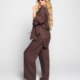 Twinset  Ti.Amo 100% Linho Camisa + Calça Atilho Franjas