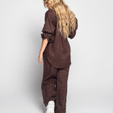 Twinset  Ti.Amo 100% Linho Camisa + Calça Atilho Franjas