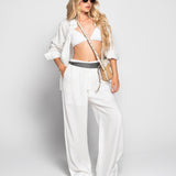 Twinset  Ti.Amo 100% Linho Camisa + Calça Atilho Franjas