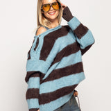 Camisolão Ti.Amo De Malha Mistura De Lã Off Shoulder Com Riscas
