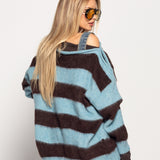 Camisolão Ti.Amo De Malha Mistura De Lã Off Shoulder Com Riscas