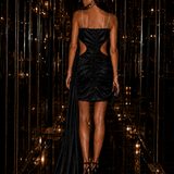 Vestido Texturizado Cut Out Lateral Lenço Longo