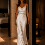 Vestido Efeito Seda Transparência Guipura Com Padrão