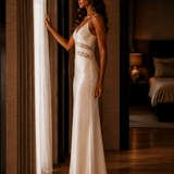 Vestido Efeito Seda Transparência Guipura Com Padrão