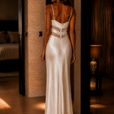Vestido Efeito Seda Transparência Guipura Com Padrão
