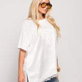 T-Shirt Ti.Amo Com Mistura De Seda Efeito Top Incorpado Guipura