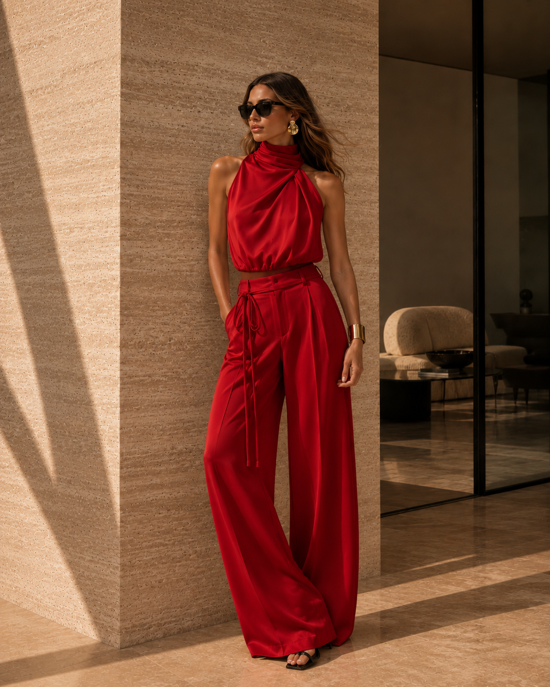 Twinset Top Halter + Calça Acetinado