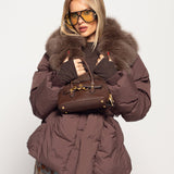 Blusão Ti.Amo De Penas De Ganso E Pêlo De Raposa Tipo Faixas