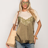 T-Shirt Ti.Amo Com Mistura De Seda Efeito Top Incorpado Guipura