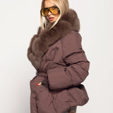 Blusão Ti.Amo De Penas De Ganso E Pêlo De Raposa Tipo Faixas