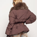 Blusão Ti.Amo De Penas De Ganso E Pêlo De Raposa Tipo Faixas