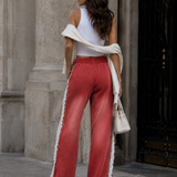 Calça Ti.Amo De Felpa Listra Tripla Lateral Com Guipura Misturada
