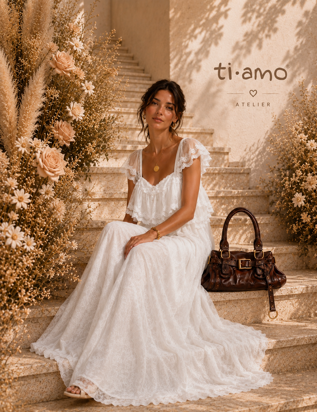 Vestido Longo Ti.Amo Faixa Com Folho E Renda Trabalhada
