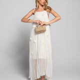 Vestido Ti.Amo Longo Off White Com Detalhes Em Flores E Alças Finas
