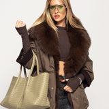 Blusão Ti.Amo De Penas De Ganso Gola Pêlo Natural Raposa