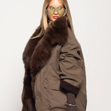 Blusão Ti.Amo De Penas De Ganso Gola Pêlo Natural Raposa