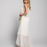 Vestido Ti.Amo Longo Off White Com Detalhes Em Flores E Alças Finas