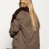 Blusão Ti.Amo De Penas De Ganso Gola Pêlo Natural Raposa