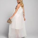 Vestido Ti.Amo Longo Off White Com Detalhes Em Flores E Alças Finas