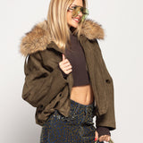 Casaco Ti.Amo Efeito Pele Com Pêlo Na Gola