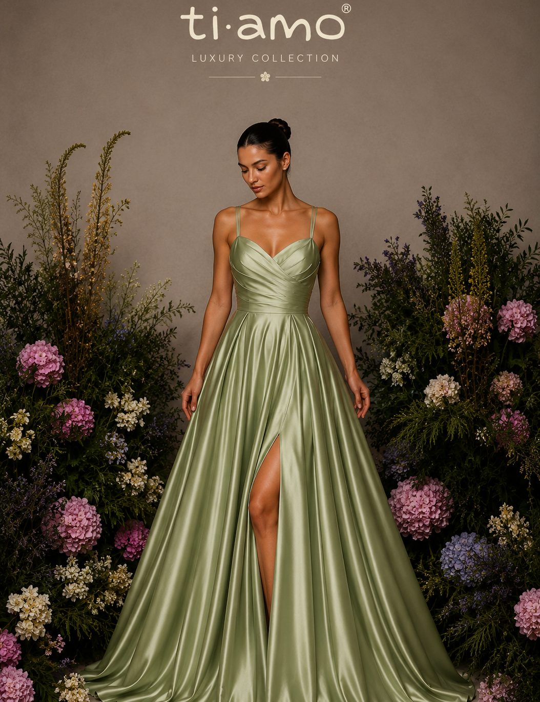 Vestido Longo Efeito Folhos Abertura Lateral